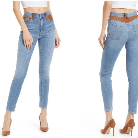 NWT Good American Good Legs Suede Mix Jeans Size 4 - Picture 2 of 12